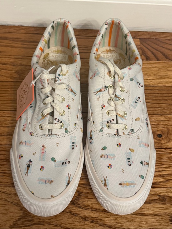 Keds Shoes - Rifle Paper Co X Keds Sun Girls White Canvas Lace-Up Sneakers with Beach Print